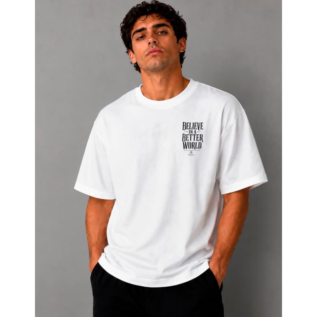 Camiseta Oversized Streetwear 100% Algodão Premium Unissex Estampa Believe in a Better World