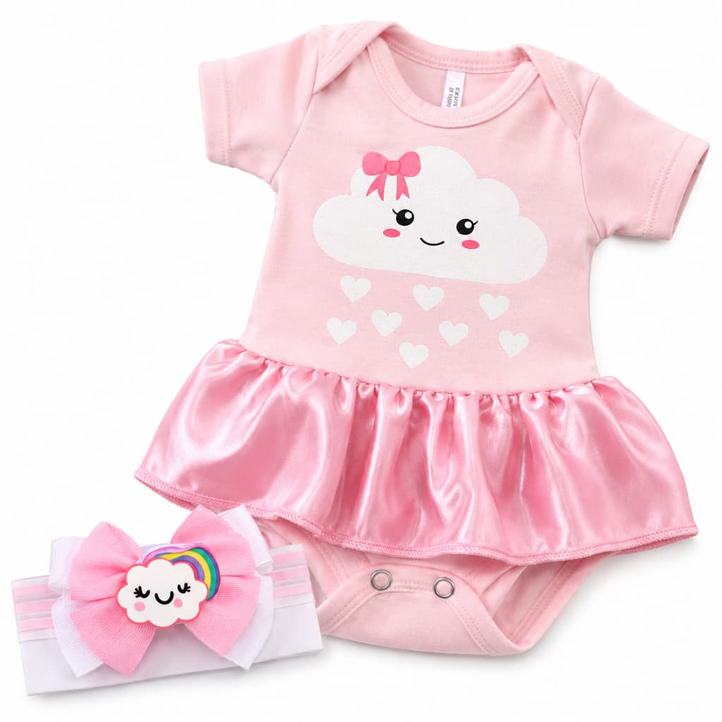 Body Mesversário Bebê Chuva De Bênçãos e Laço Nuvem meninas