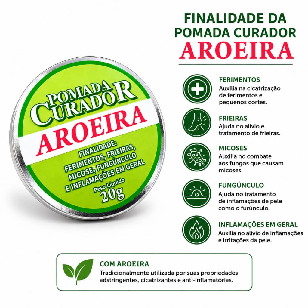 Pomada Aroeira 20g - Alívio Rápido e Uso Versátil para Diversos Sintomas