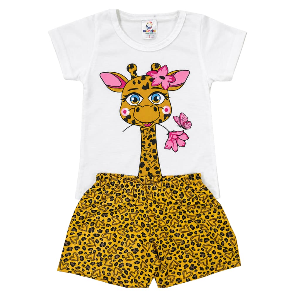 Conjunto Infantil Verão Menina Estampado Girafa Off Premium Bebê Feminino
