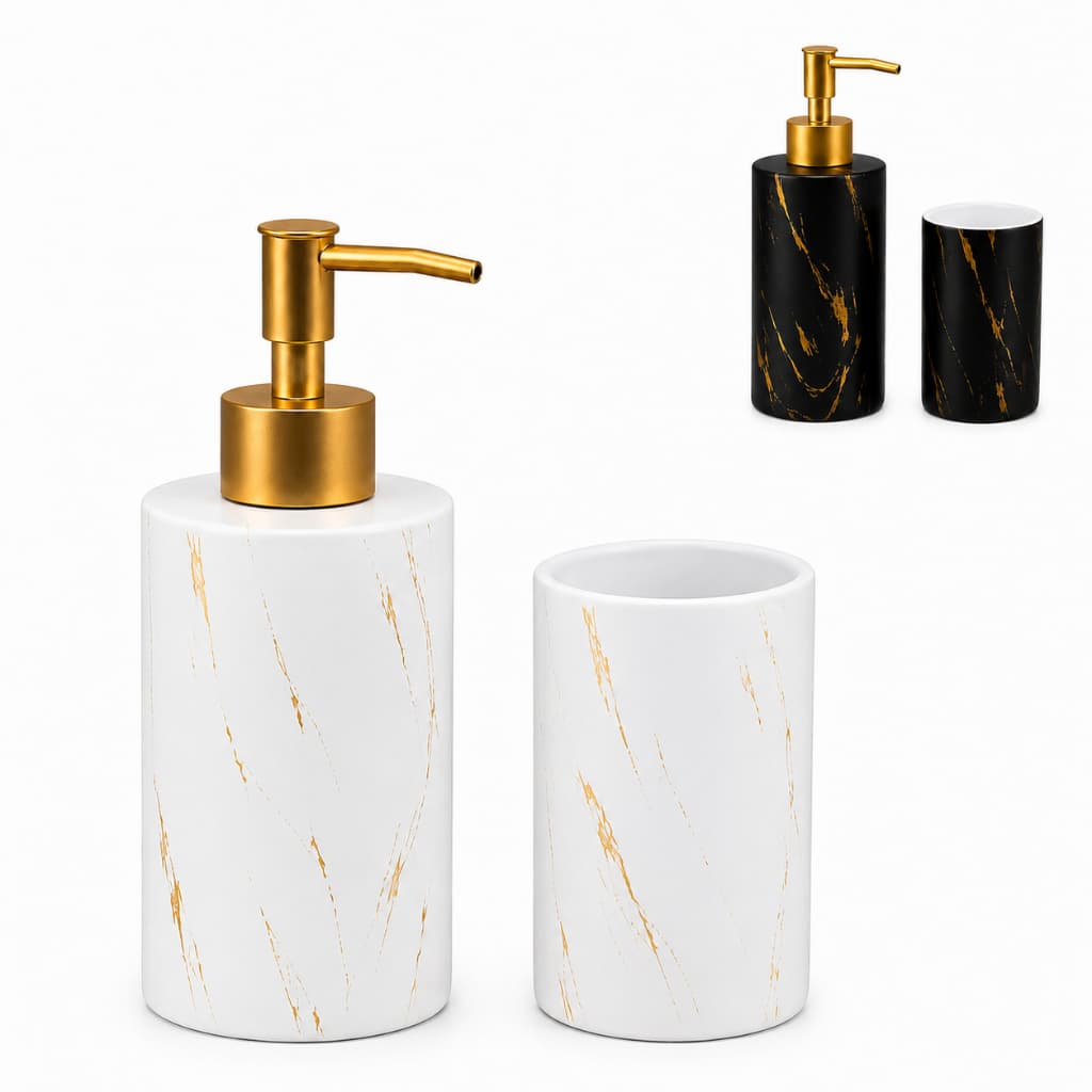 Kit Banheiro Lavabo Cerâmica Completo Dispenser e Porta Escovas