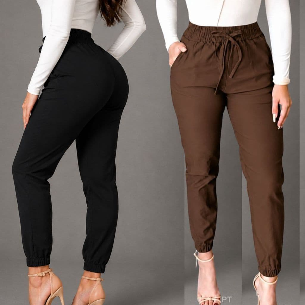 KIT 2 CALÇAS FEMININA JOGGER COM BOLSO NAS LATERAIS MALHA CREPE RIBANA