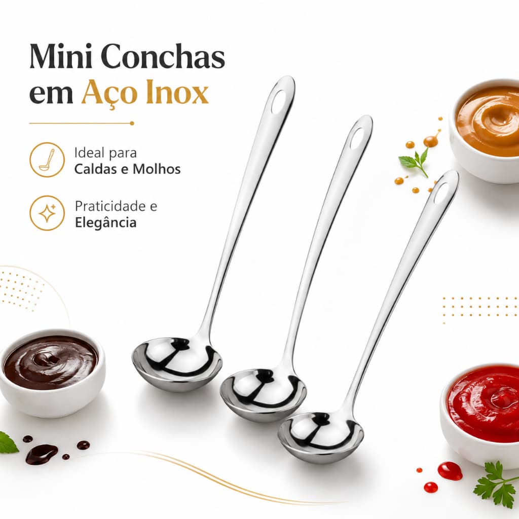 Kit Mini Conchas Inox 17cm Para Caldas Molhos Vinagrete Cozinha 1 a 6