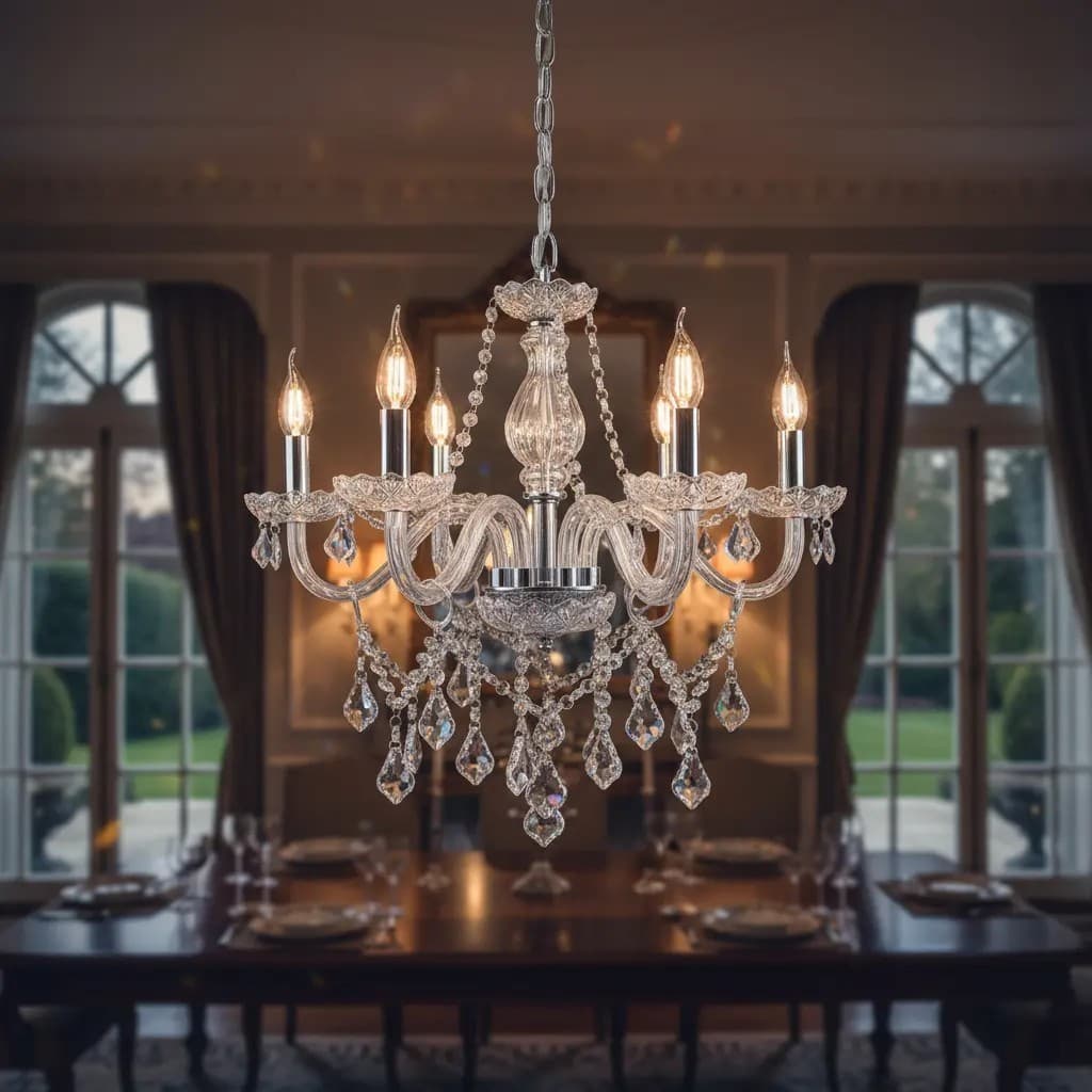 Lustre de Cristal Clássico Luxuoso Maria Thereza Candelabro 6 Braços