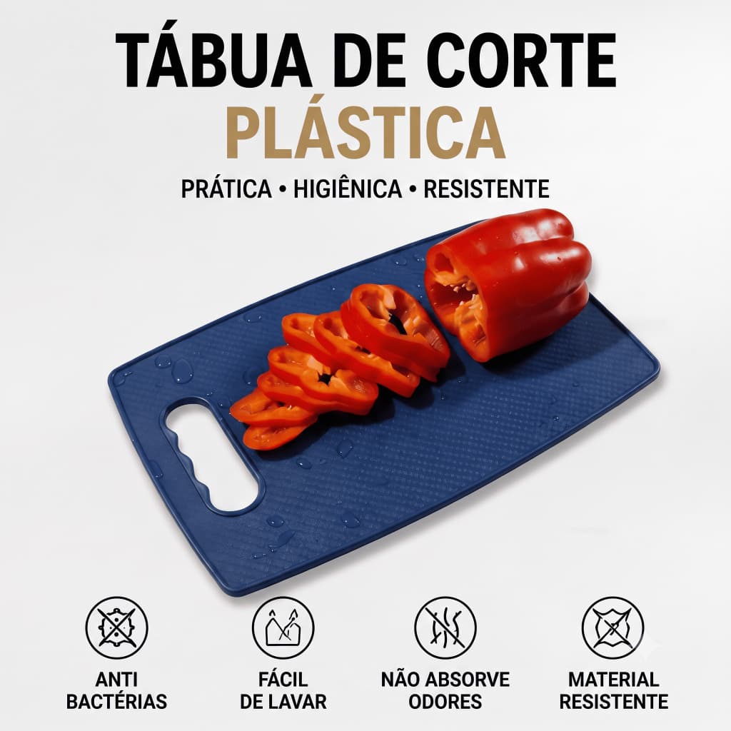 Tábua Corte Plástico 33x21cm Antiderrapante Cozinha Alimentos Carnes Legumes Frutas Livre BPA Resistente