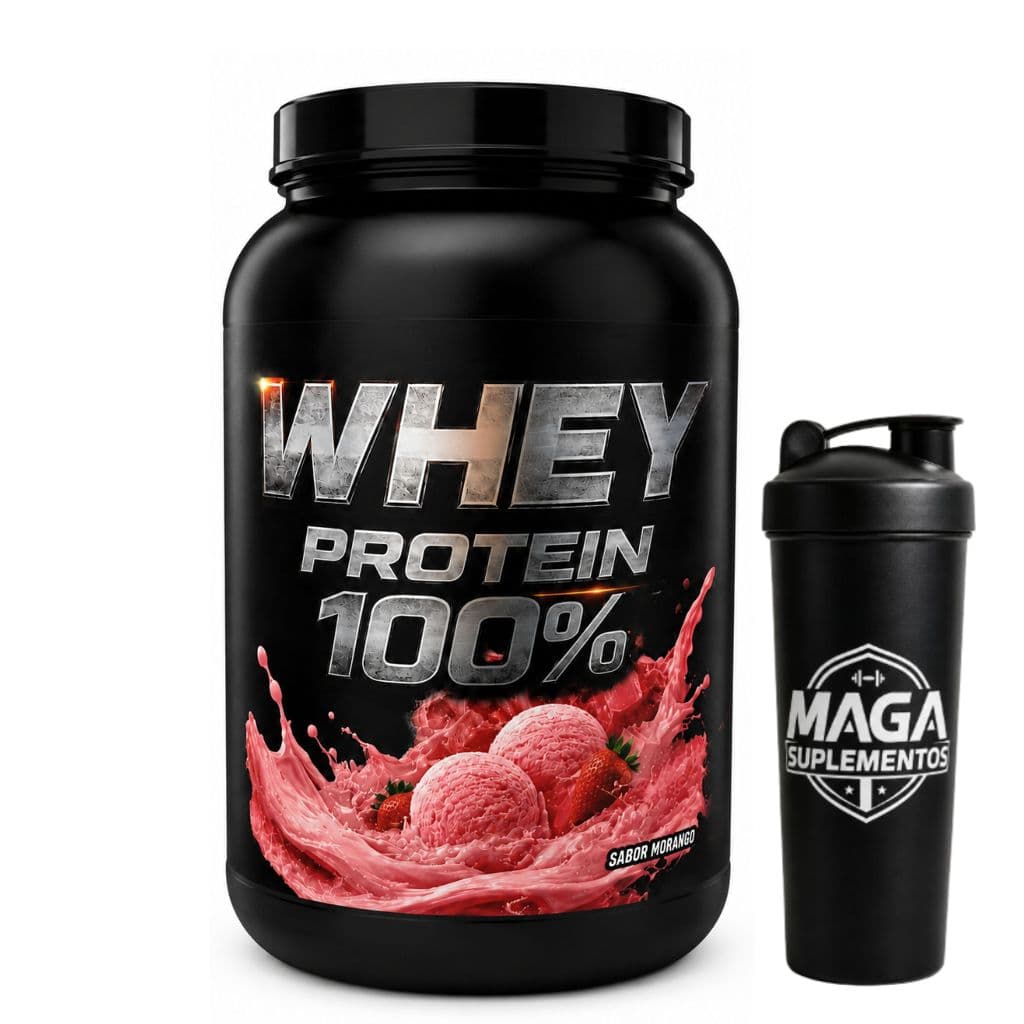 Whey Protein 100% Concentrado Pote 900gr Zero Açucar Maga Fit +Coqueteleira Grátis