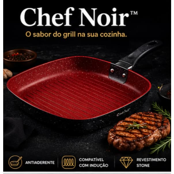 Frigideira Grill Quadrada 24cm Antiaderente Indução Stone Revestimento Resistente Chef Noir™