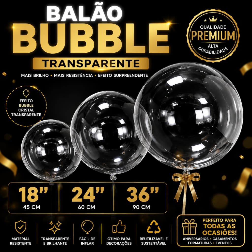 Kit 5/10/20/50 Unidades Balão Bubble 24 Polegadas 60 Cm Cristal Festas Decoração