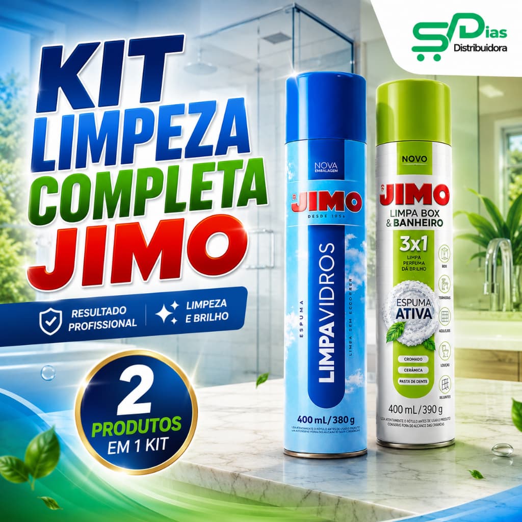 Kit Jimo Limpa Vidro Espelho + Limpa Box Banheiro Espuma Ativa Brilho Sem Manchas — Limpeza Completa