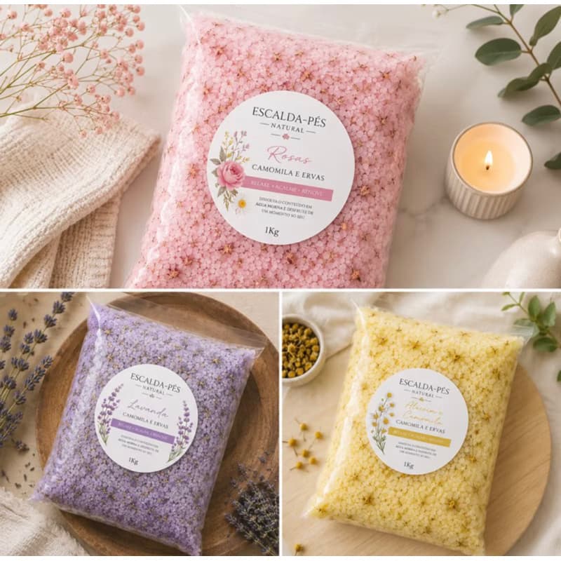 Escalda pés 1kg Vários Aromas Disponíveis - Escalda Pés Relaxante