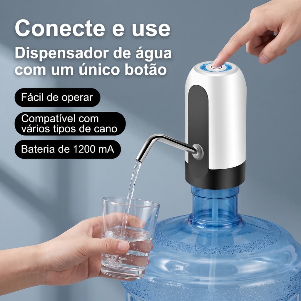 Bomba Elétrica USB Recarregável – Universal para Galão e Garrafa de Água 5L a 20L, com Carregamento USB e Design Portáti