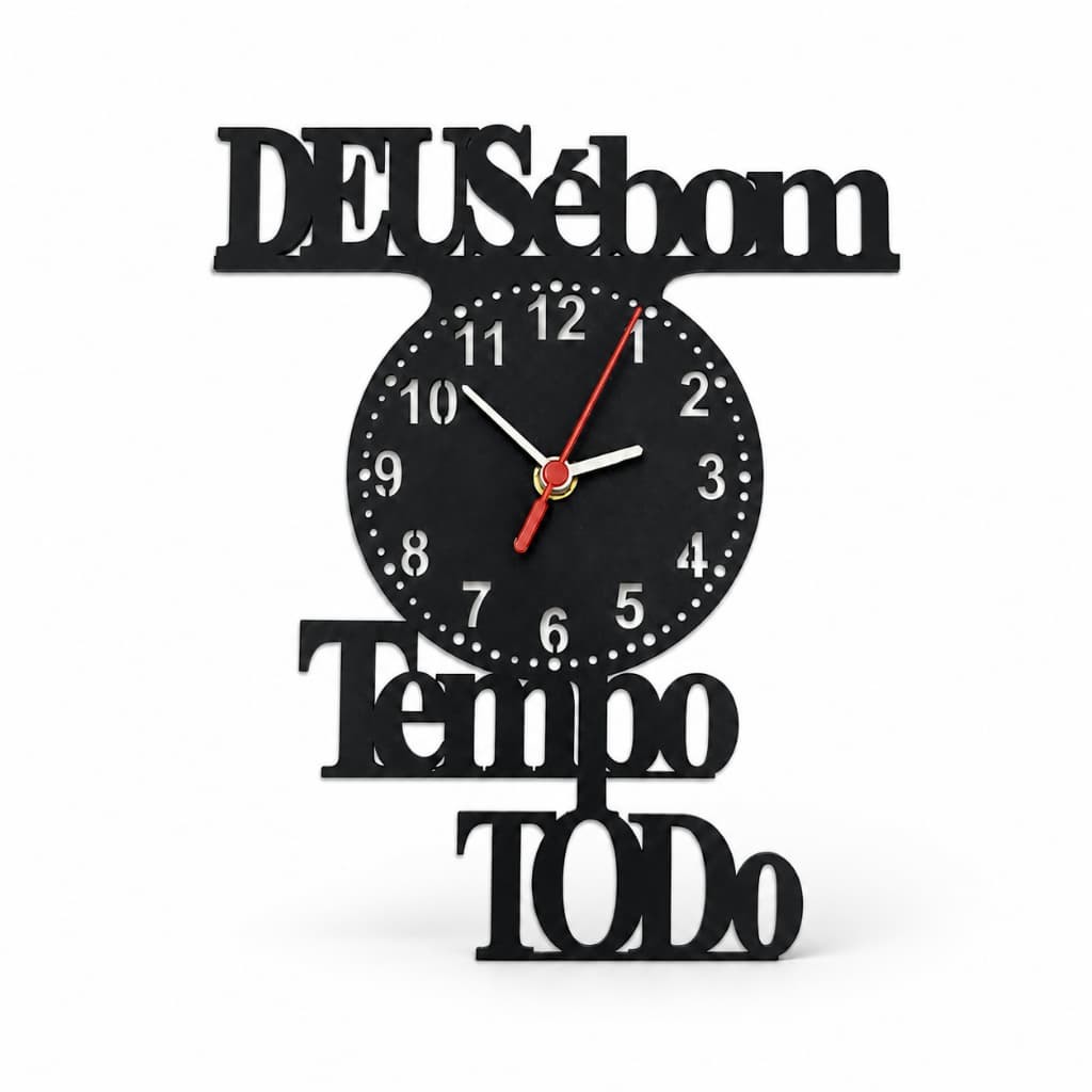 Relógio de Parede Decorativo em MDF Preto Decoração Deus é Bom o Tempo Todo
