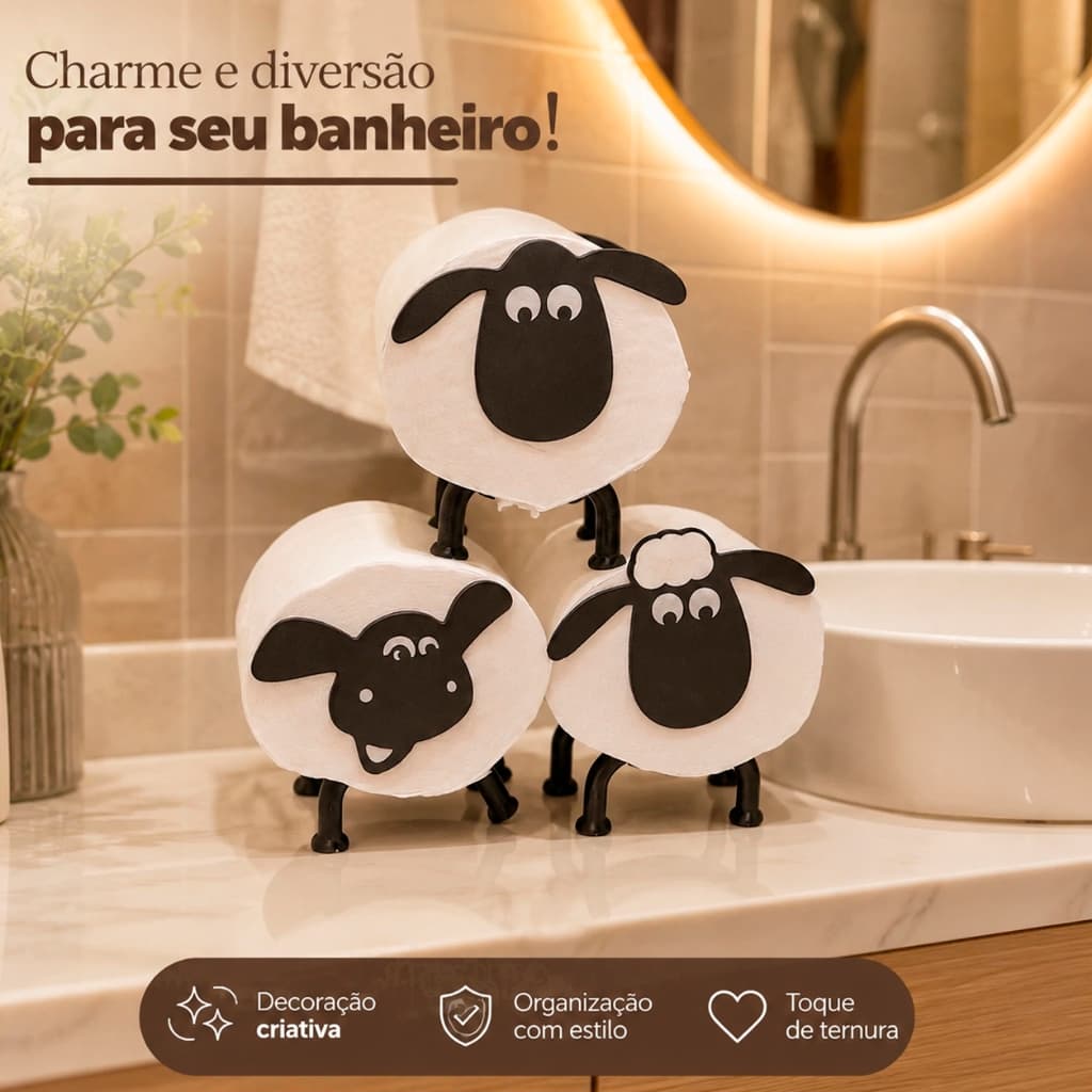 Suporte Papel Higiênico Banheiro Shaun o Carneiro Envio Imediato Decoração Ovelha Porta Ovelhinha Lavabo Pia Lavatório