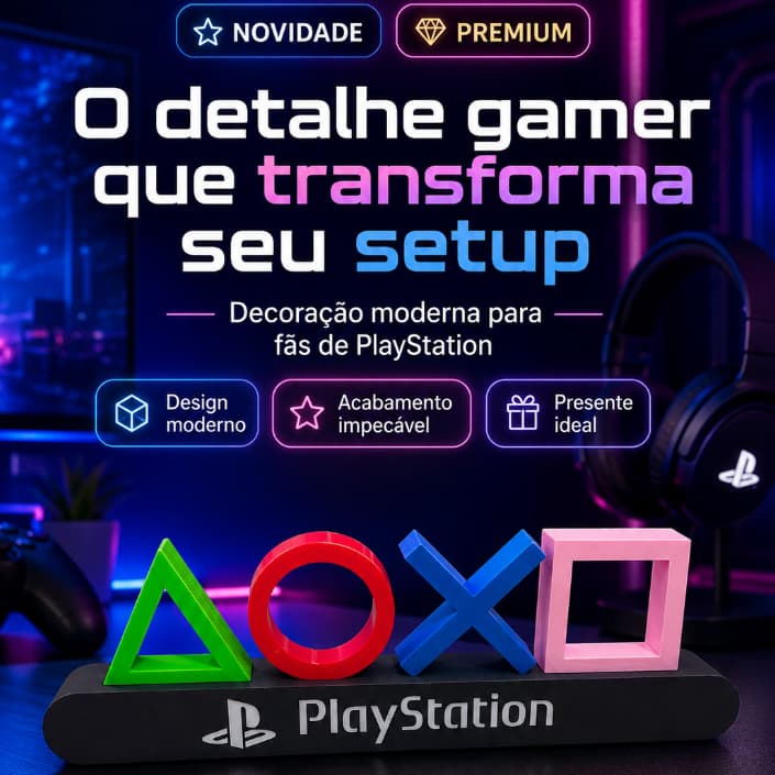 Letreiro Decorativo PlayStation Gamer para Mesa Quarto Setup Geek Presente Criativo Alta Qualidade Exclusivo