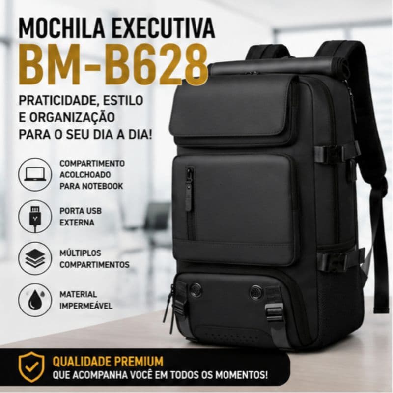 Mochila Executiva Notebook USB Impermeável Viagem Trabalho Masculina Feminina BM-B628