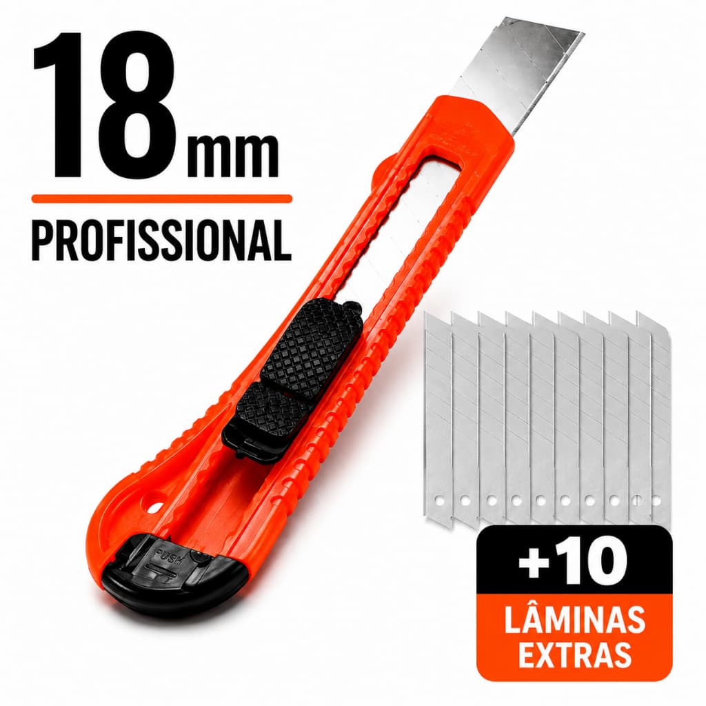 Estilete Grande Profissional Reforçado + 10 Lâminas Extra