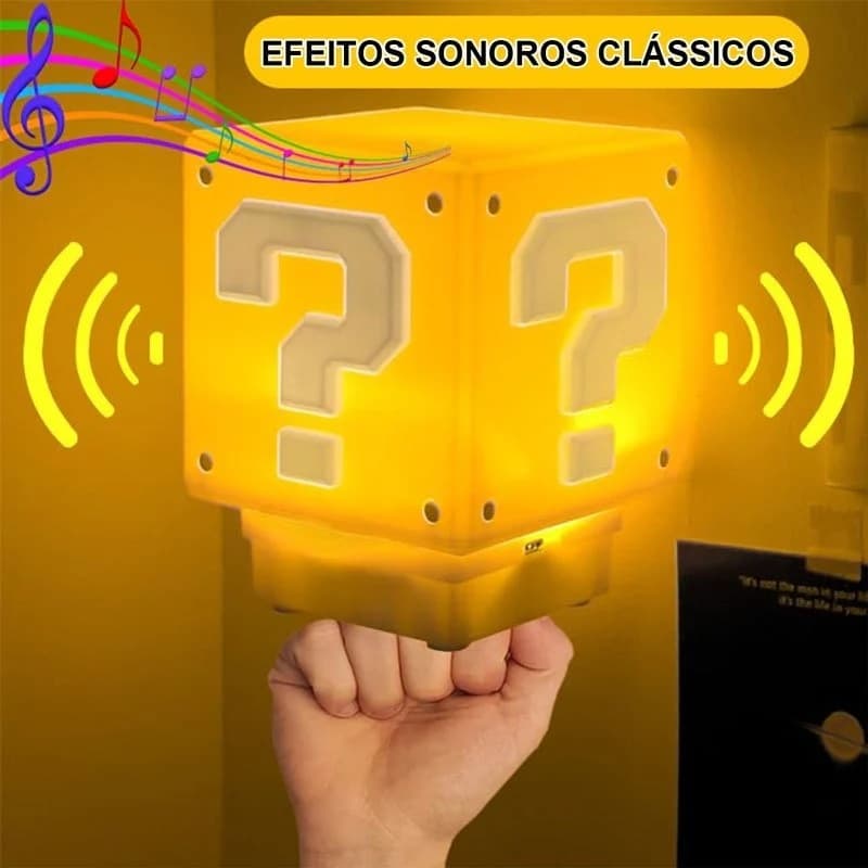 Luminária Super Mario Bros Cubo Bloco Gamer Com Som Para Quarto Abajur De Cabeceira Mesa