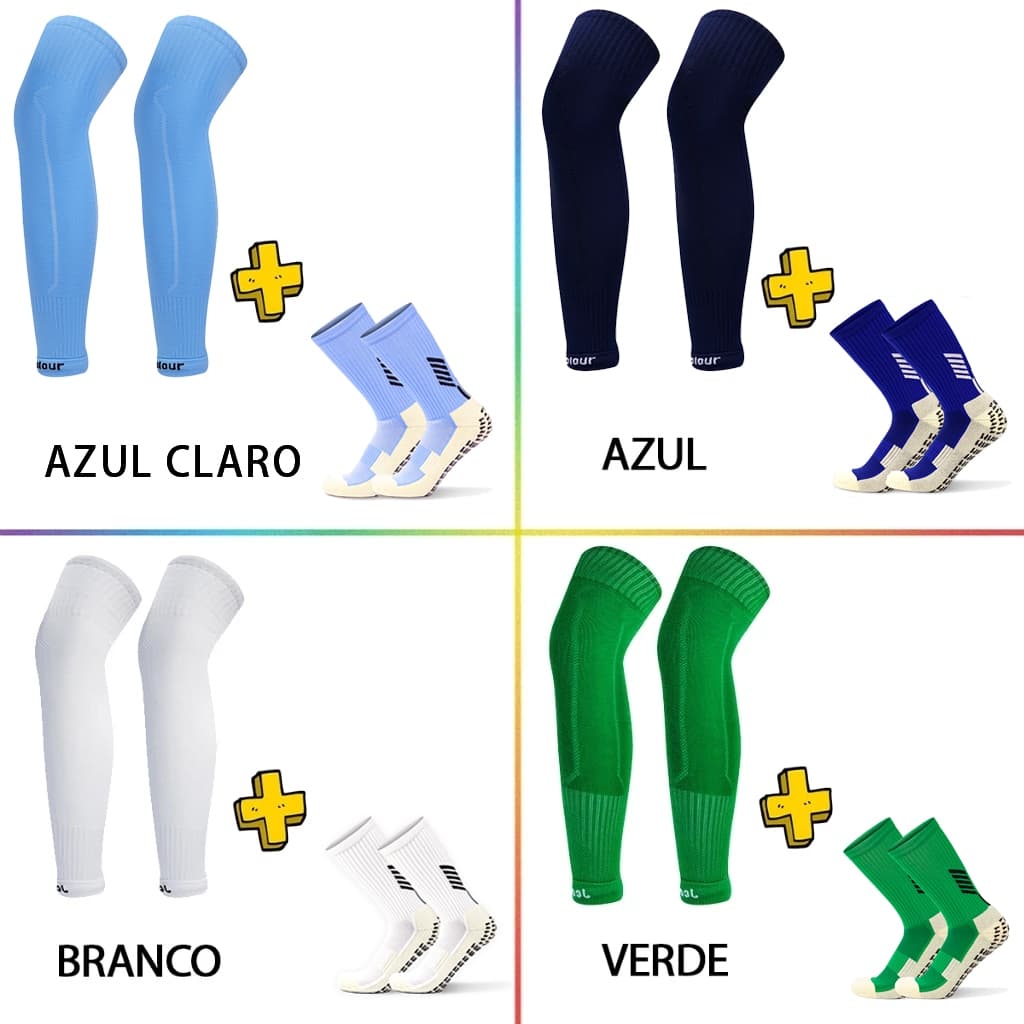 Kit Meias Jcolour masculinas com caneleira + meias de futebol antiderrapantes confortável resistente