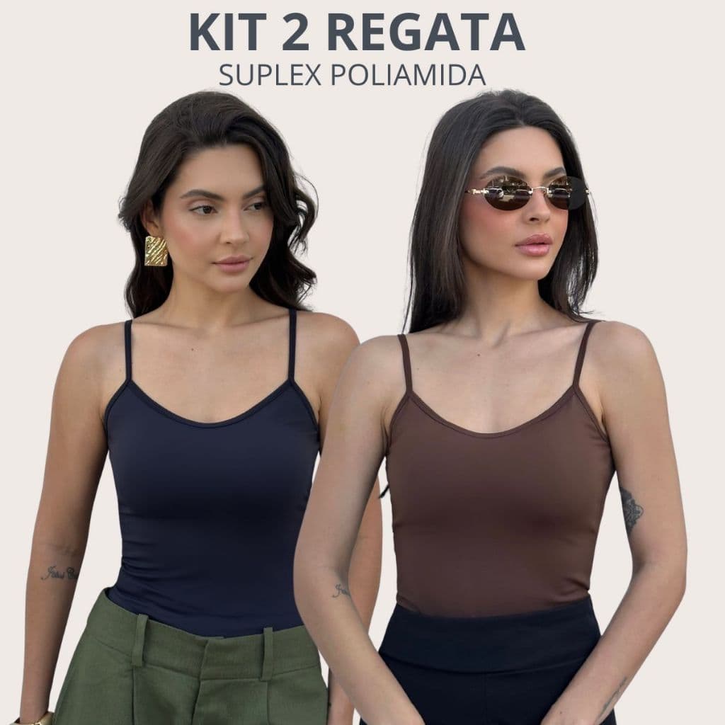 Kit 2 Blusa Regata Feminina  Alça Regulável Bojo Regatinha Básica Dia a Dia
