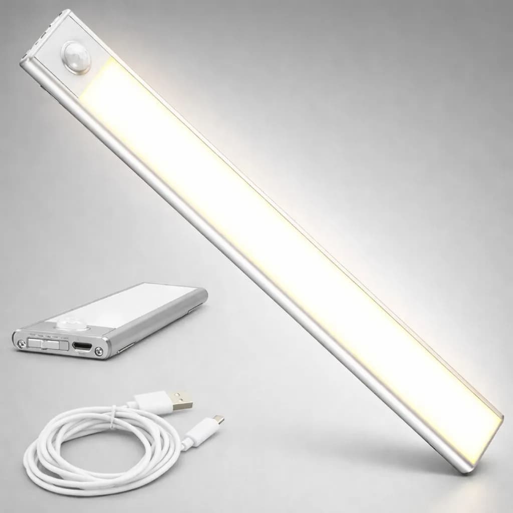 Luz LED Barra Com Sensor Movimento Recarregável USB 3 Cores Sem Fio Magnética Armário Closet