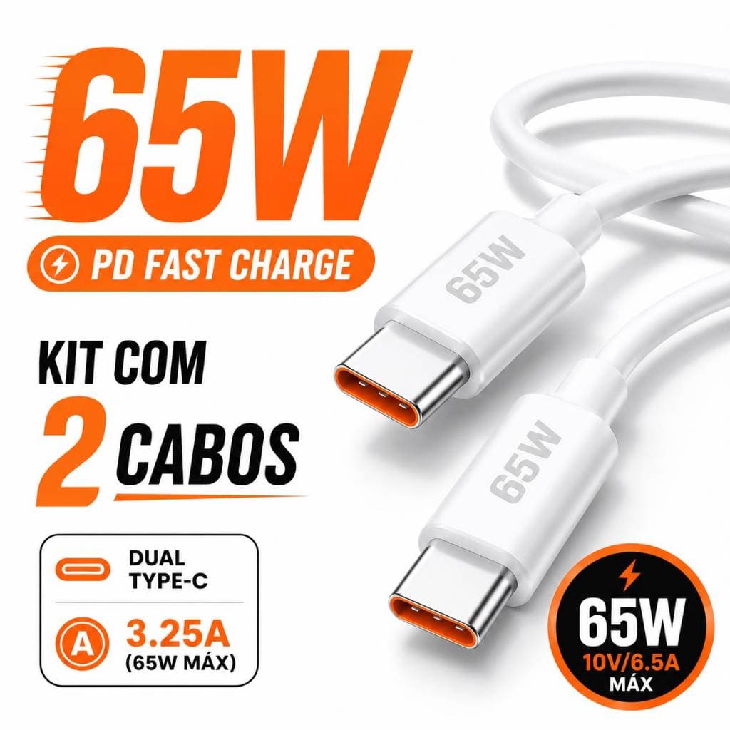 Cabo Tipo C - Tipo C Dois Lados Turbo 60w  65w Resistente Carga Super Rápida Antiquebra Usb-c