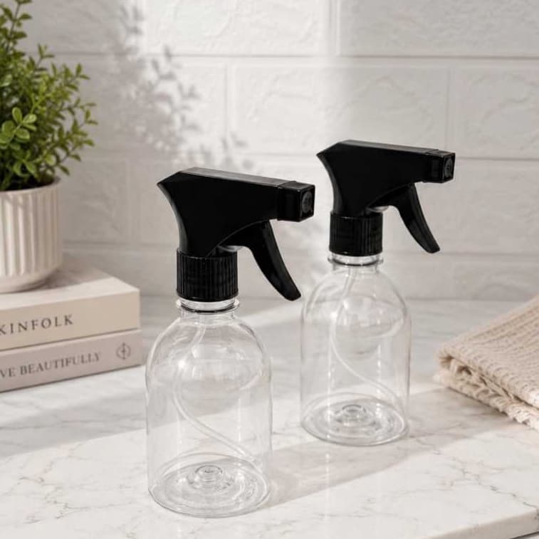Frasco Borrifador PET 250ml Spray Multiuso com Gatilho Preto | Kit 1 ou 2 Unidades