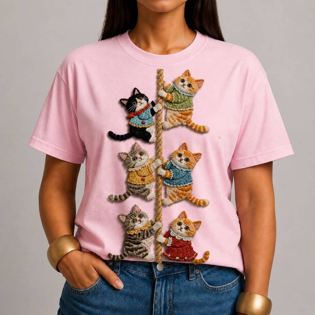 Camiseta Feminina Gatinhos Fofos | ESTAMPA DTF Cute de Gatos | 100% Algodão | Camiseta Casual Premium