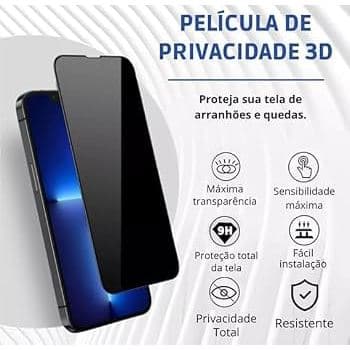 Películas de PRIVACIDADE 3D de Vidro ANTI SPY Frontal Compatível com IPhone - Todos os Modelos.