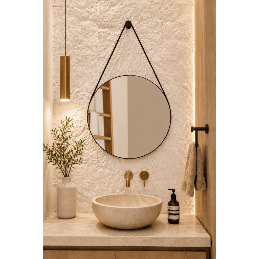 Espelho Adnet 50cm com Alça e Suporte para Banheiro Sala Lavabo Hall