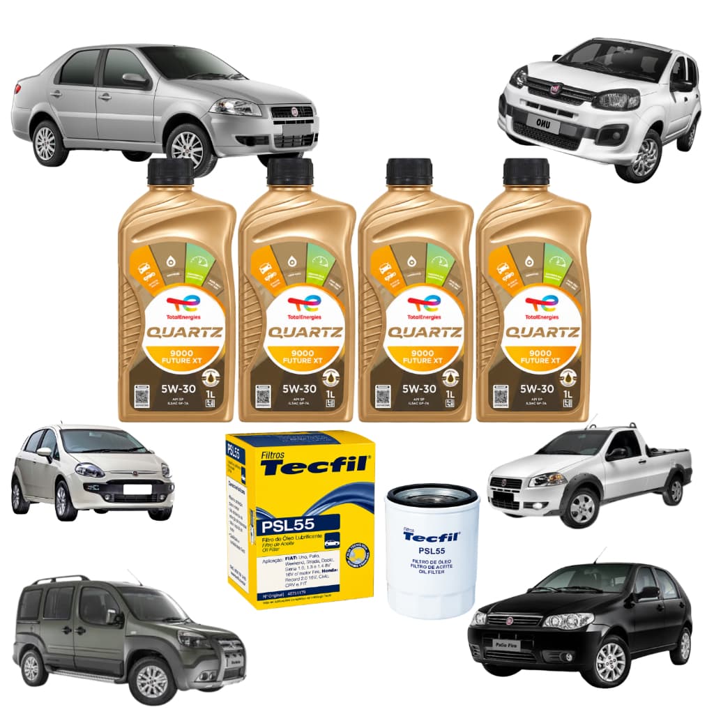 Kit Filtro e 4 Óleo Total Quartz API SQ 5w30 Sintético Fiat Palio Siena Strada Uno Fiorino Idea Punto Doblo 1.4 Fire/evo