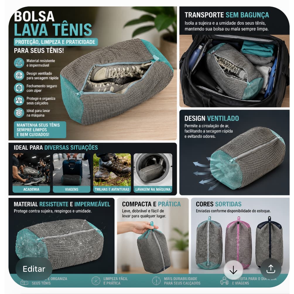 Bolsa Lava Tênis para Máquina de Lavar Organizador de Calçados com Zíper Reforçado e Tecido Respirável