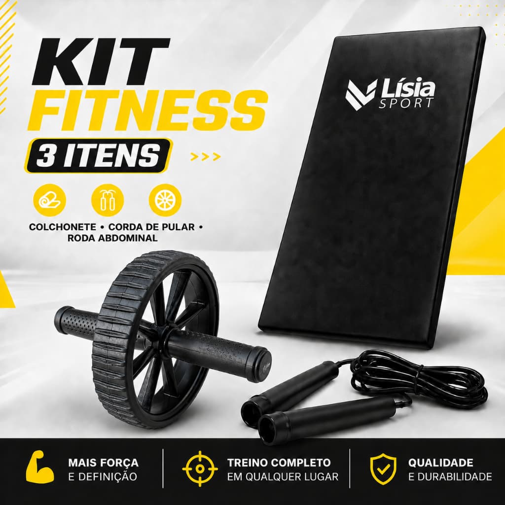 Kit Funcional Corda de Pular Colchonete Tatame Roda Abdominal Academia Treino Casa Fitness Exercício