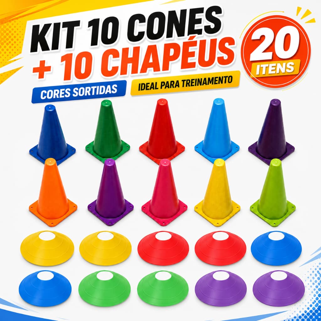 Kit 10 Cones 10 Chapéus Chinês Treinamento Funcional Agilidade Colorido Demarcação  Profissional