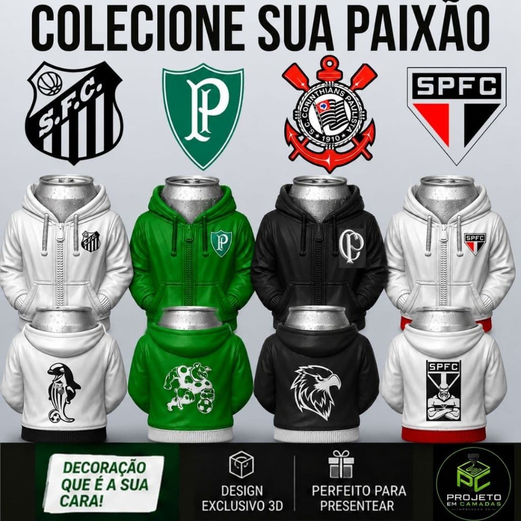Porta-Latas 3D Estilo Moletom para Lata 350ml | Decoração para Torcedores | Impressão 3D