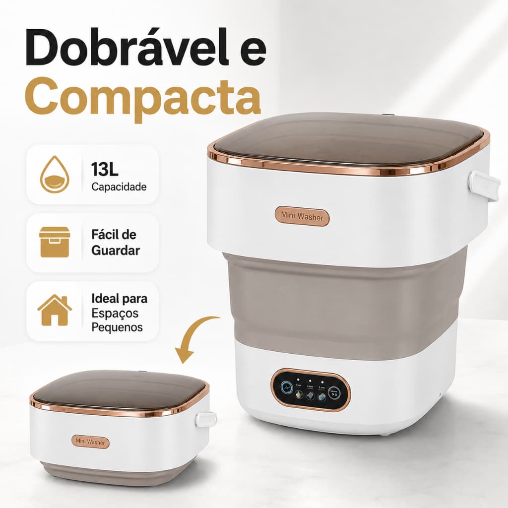Mini Máquina de Lavar Roupas Portátil 13L Dobrável Automática Bivolt 110V/220V Para Roupas Íntimas
