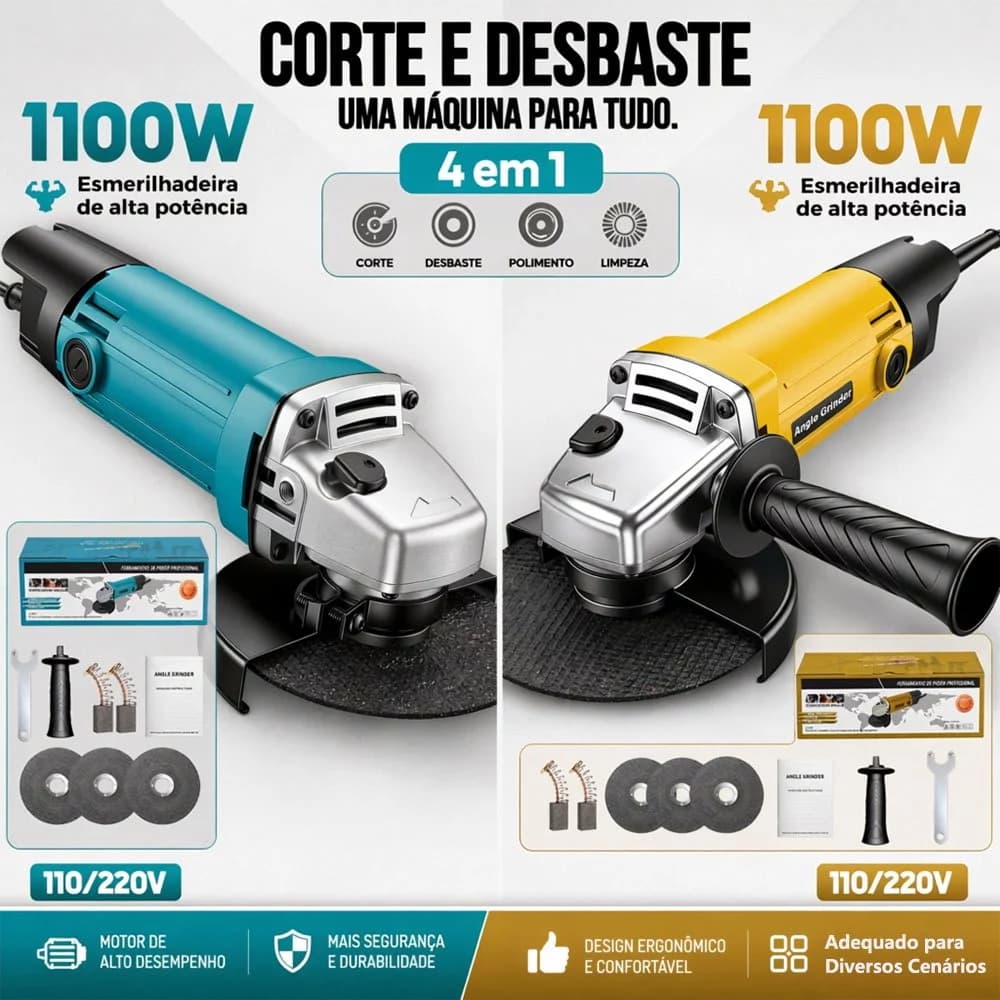 Oferta Esmerilhadeira Angular Elétrica Profissional 110-127V / 220V Alta Performance Compacta e Fácil de Usar Para Obras
