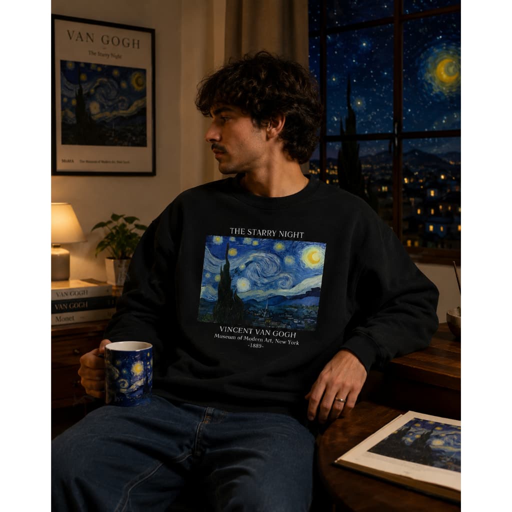 Blusa De Frio Noite Estrelada Van Gohg Moletom Gola Redonda Unissex