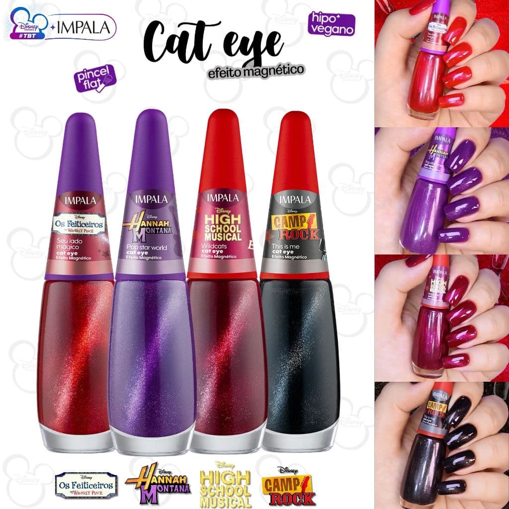 Kit Esmaltes Impala Disney Magnético 7,5ml Coleção Completa Esmalte Cat Eye Olho De Gato