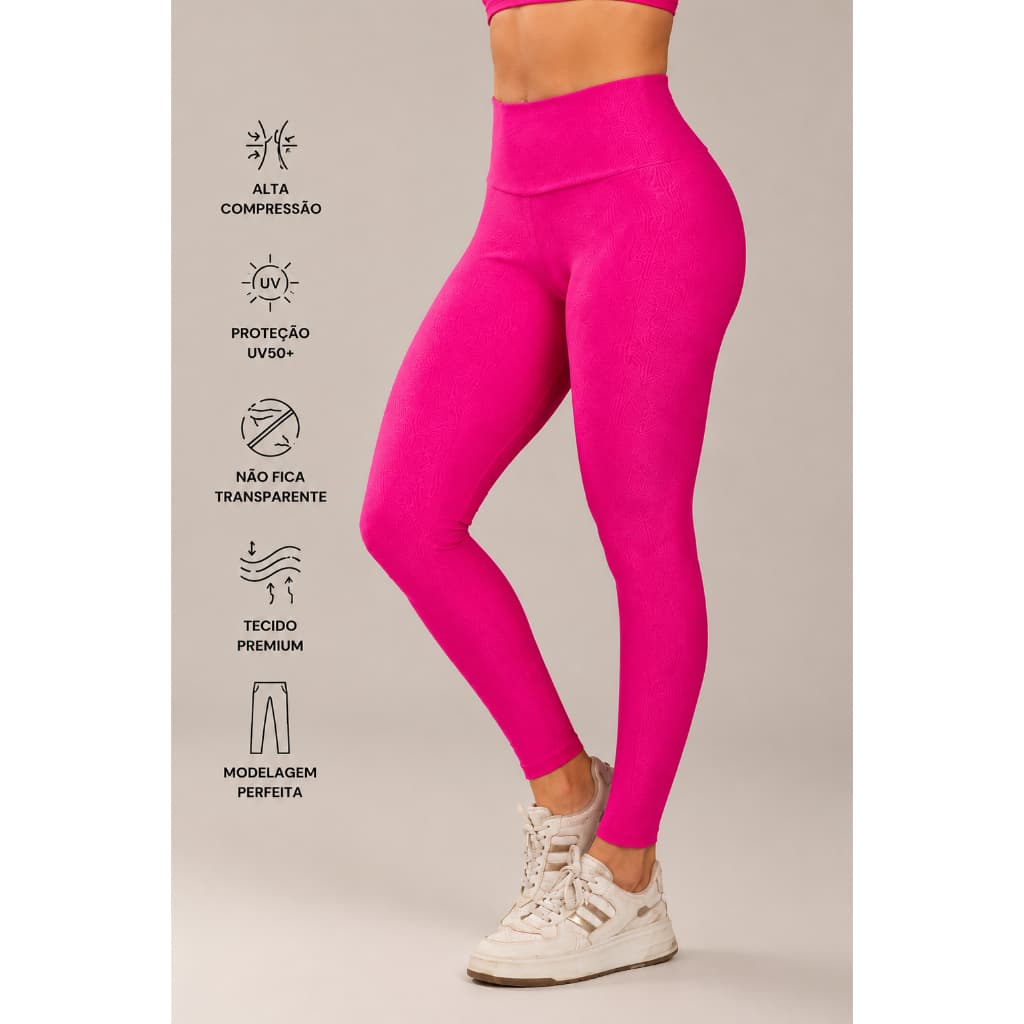 CALÇA LEGGING FITNESS SHINE CANELADO CÓS ALTO COMPRESSÃO UV50 COSTURA REFORÇADA ACADEMIA TREINO MODA