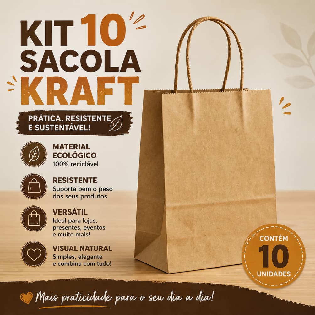 Sacola Kraft kit com 10 unidades / Presentes / Lembrancinhas