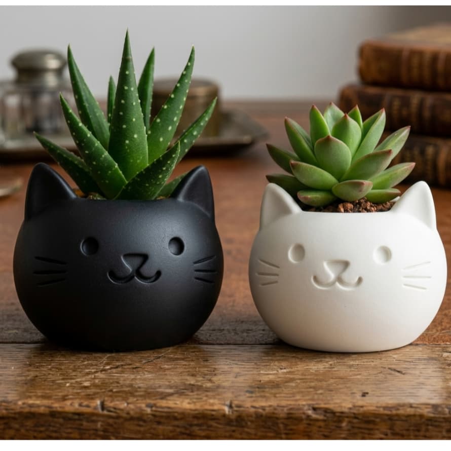 Kit 2 Vasos Gatinho para Suculentas e Cactos Impressão 3D PLA Decoração Moderna Cleon 3D