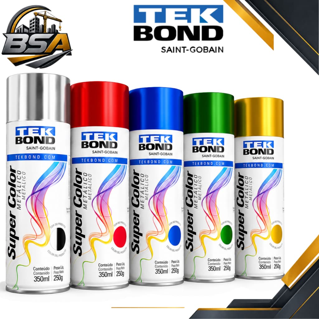 Spray Super Color Tekbond Uso Geral Metálica 350ml/250g-ideal para papel-madeira-ferro e artesanato