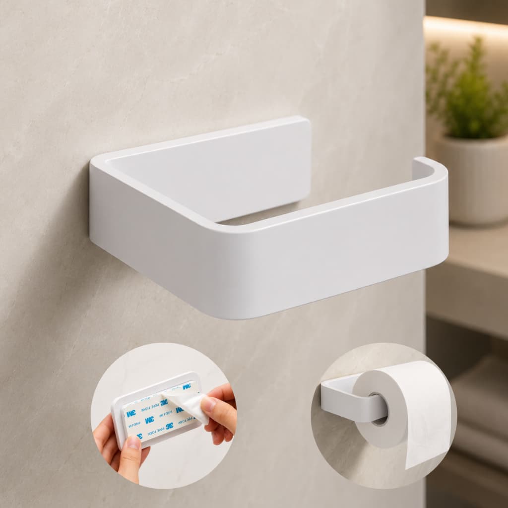 Porta Papel Higiênico Simples Suporte Parede Armário Banheiro sem perfuração Autoadesivo 3M