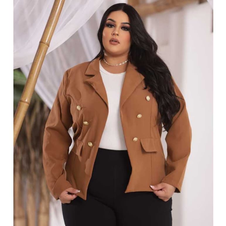 Jaqueta Blazer Femenino  Plus Size con botão Alfaiateria Elegante  Moderno Social Blusa G1 G2 G3