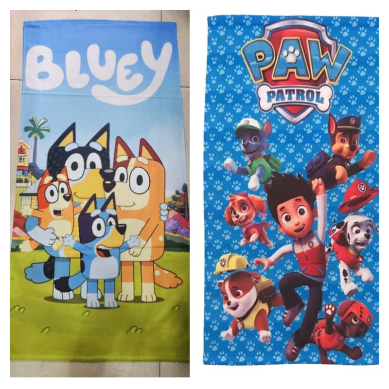 Kit Toalhas De Banho Praia Piscina Infantil Bluey E Patrulha Canina