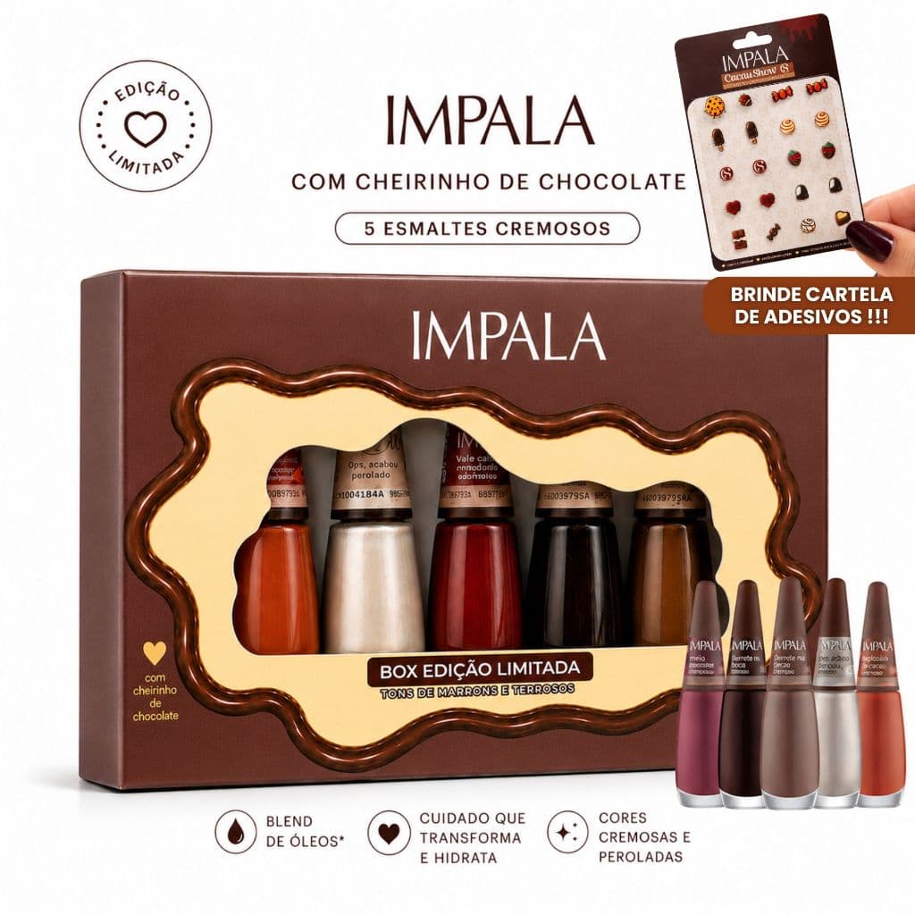 Kit 5 Esmaltes Impala Cacau Show Lançamento Cores Marrons Terrosos Box
