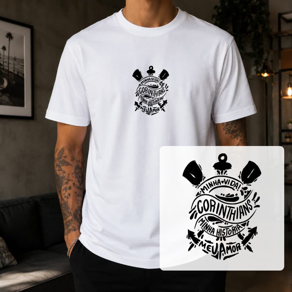 Camiseta Corinthians Minha Vida Minha História Meu Amor 100% Algodão Timão Camisa de Time de Torcedor