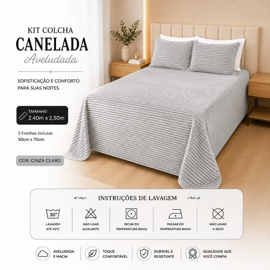 Cobre Leito Colcha Canelada Extra Macio Premium 2,50 x 2,20 Microfibra Aveludada - Cobertor