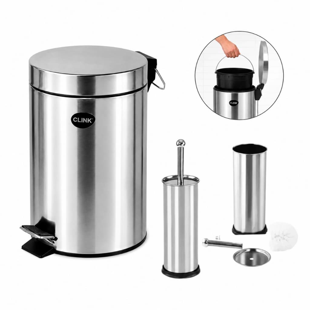 Lixeira Inox 3lt Com Pedal Cesto De Lixo + Escova Sanitária Inox Ideal Banheiro Quarto Escritório