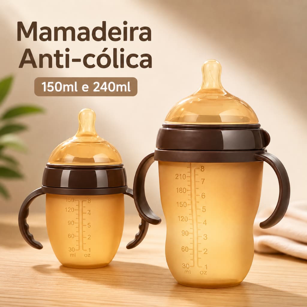 Mamadeira Anti-cólica 150ml/240ml | Silicone Grau Alimentício + Resistente a -20°C~120°C | 0-36 Meses